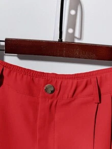 Franclia Bộ 2 áo sơ mi cổ tròn tay ngắn thanh lịch và quần âu thời trang dành cho nữ - Đỏ - Xem 3