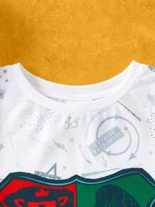 HARRY POTTER X SHEIN Tween Boy Casual Academy Badge Print Round Neck Long Sleeve T-Shirt, Autumn