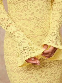 Lumalex Đầm dự tiệc mùa thu kiểu mới dành cho nữ, sang trọng, thanh lịch, kín đáo, phù hợp với giới thượng lưu, lấp lánh, thích hợp cho các buổi tiệc tùng, lễ hội, dã ngoại, nghỉ dưỡng, ngoài trời, nhiều lớp, mùa cưới, tiệc chiêu đãi, lễ trưởng thành, cổ chữ V, viền ren, tay xòe, ôm sát cơ thể cho nữ, kiểu dáng mới mùa thu, thích hợp cho khách dự đám cưới. - Màu vàng - Xem 5