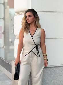 Jeta Ari 女士日常两件套服装 - 杏色 - 查看 5