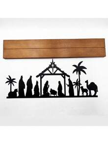 SHEIN Bộ tượng Chúa giáng sinh bằng kim loại cho Giáng sinh, trang trí trong nhà, cảnh Chúa giáng sinh bằng kim loại màu đen với đế gỗ, bộ tượng người Giáng sinh, đồ trang trí bàn Giáng sinh, đồ trang trí bàn Giáng sinh - màu đen - Xem 6