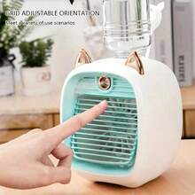 1PC USB Charging Mini Air Conditioning Fan 1200mAh 3 Speed Adjustable Desktop Water Cooling Fan With Spray Function Portable Electric Fan For Office Home Car Travel Summer Cooling