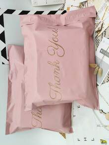 SHEIN 100pcs Slogan Graphic Packing Bag, Simple Multi-Purpose Packing Bag For School, Office Back To School - Pink - View 1