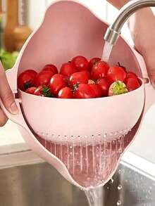 SHEIN A Double-Layer Fruit And Vegetable Washing Basin For Household Kitchen, A Rotatable Filter Basket For Washing Vegetables, A Draining Basket For Draining Water Without Dropping, And A Household Fruit Plate For Living Room - Multicolor - View 1