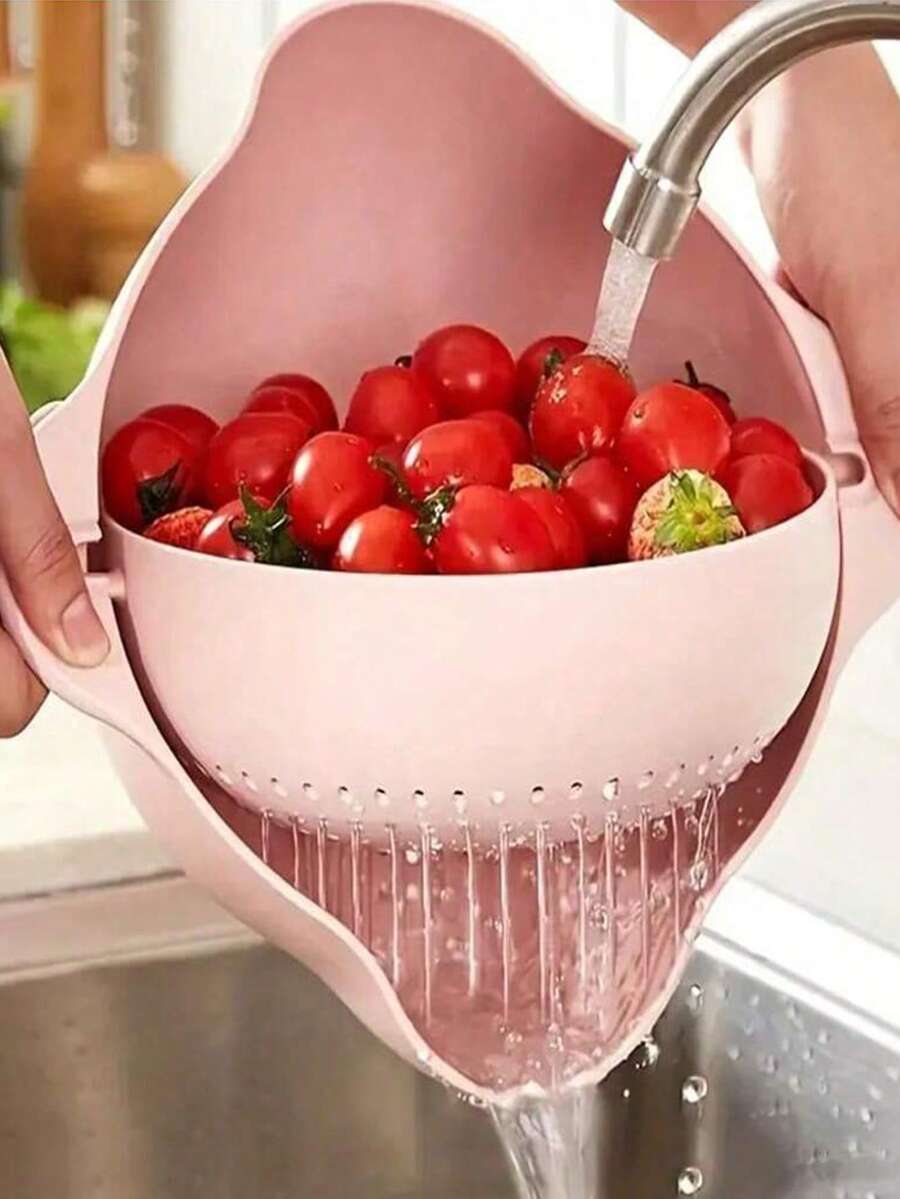 SHEIN A Double-Layer Fruit And Vegetable Washing Basin For Household Kitchen, A Rotatable Filter Basket For Washing Vegetables, A Draining Basket For Draining Water Without Dropping, And A Household Fruit Plate For Living Room - Multicolor - View 1