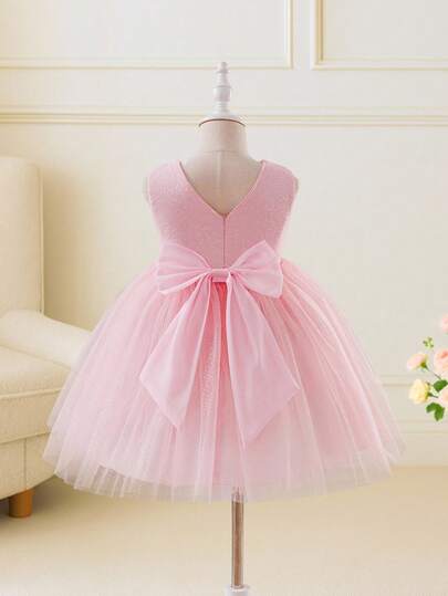 Glamorique Kids Christmas Young Girl Dress, Birthday Party Wear, Santa Dress, New Year's Dress Girls' Princess Sequin Mesh Puff Dress With Bow Back, Suitable For Stage, Piano Performance, Elegant Formal Gown Winter Dresses, Fall Dresses, Dress For Wedding Guest