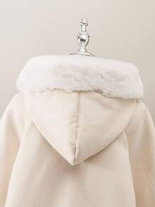 少女秋冬款温暖可爱的连帽斗篷羊毛大衣 - 白色 - 查看 3