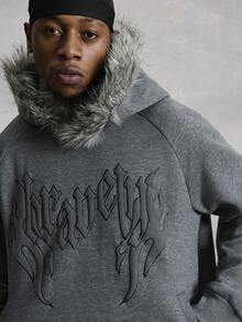 PAVTROS Áo nỉ có mũ trùm đầu thoải mái tay raglan họa tiết chữ cho nam, mùa thu/đông - Màu xám đen - Xem 5