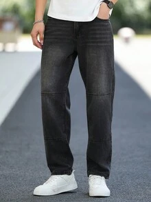 Manfinity Homme Men's Casual Washed Tapered Denim Jeans - Dark Grey - View 3