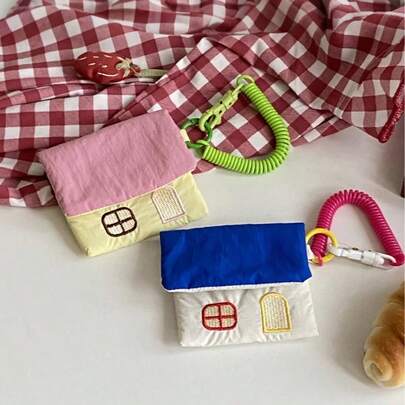 Joivida 创意多巴胺色小房子耳机包加厚防摔便携挂件耳机保护套可爱