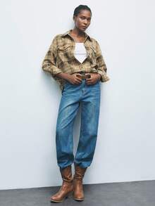 Maija Camisa casual de mujer de manga larga a cuadros, de un solo pecho, con bolsillo y holgada