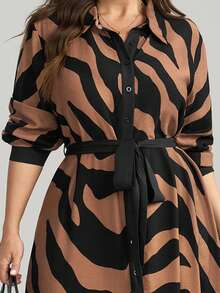 Comfylo Damen Große Größen Zebra-Muster Langarm Einreiher Lässig Hemdblusenkleid - Verschiedenfarbig - Übersicht 11