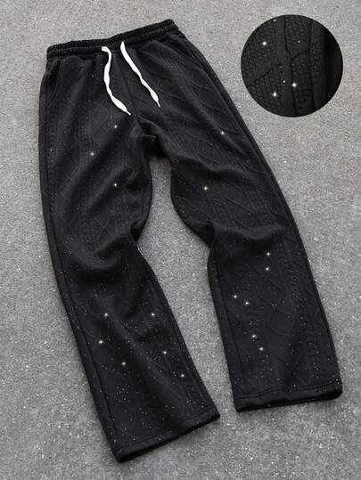 Manfinity EMRG Pantalón de chándal recto y suelto con cordón y decoración de strass