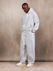 SUMWON Conjunto de sudadera con capucha tipo boxy y pantalones joggers de pierna ancha - Gris - Ver 1