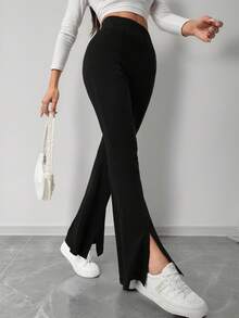 SHEIN 青少年女孩休闲喇叭裤，侧开衩，百搭别致学院风长裤