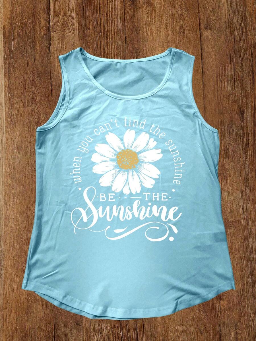 INAWLY Summer Women's Sleeveless Top With Letter And Flower Patterns When You Can't Find The Sunshine BE THE Sunshine Graphic Tees Women Tops