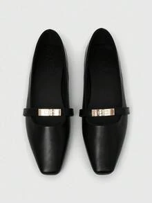 CUCCOO BIZCHIC Women's Square Toe Flat Black Metal Buckle Mary Jane Flats, Lightweight Comfortable Slip-On Suitable For Dresses For Christmas - Black - View 1