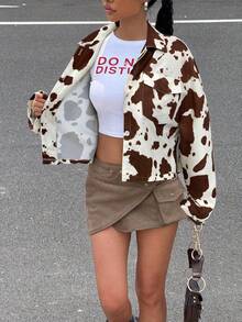 SHEIN EZwear Brown Vintage Retro Casual Short Jacket For Women, Versatile Outerwear With Cowboy/Western Vibe, Y2K 2000s Street Style, Grunge And Punk Fashion,Fall