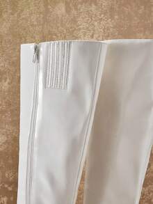 SHUZIA 女士时尚舒适及膝侧拉链粗跟靴 - 白色 - 查看 5