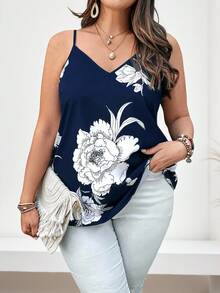 EMERY ROSE Plus Size Camis Bunga Casual - Blue and White - View 5