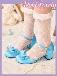 Dola Lovely Giày cao gót thanh lịch Mary Jane Pháp đính nơ - Màu xanh lam - Xem 1