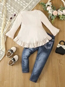 SHEIN Young Girl 2 Pieces Of New Long-Sleeved Tops And Jeans For In Autumn