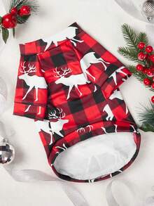 PETSIN 1pc Christmas Plaid Reindeer Print Pet Sweatshirt, Warm - Multicolor - View 2