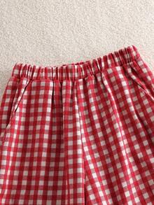 2 件套青少年韩版休闲蝴蝶印花圆领运动衫和格子直筒裤套装 - 白色 - 查看 4