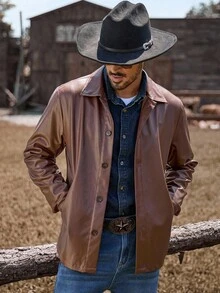 Manfinity Nomadique Men's Autumn Western Style Single-Breasted Casual Jacket - Brown - View 3