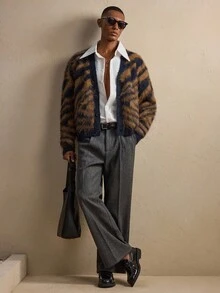 AKNOTIC 男士新款开襟羊毛衫，豹纹抓绒休闲外套，适合秋冬季节，可手洗或干洗，圣诞节、新年必备单品 - 藍色 - 查看 2