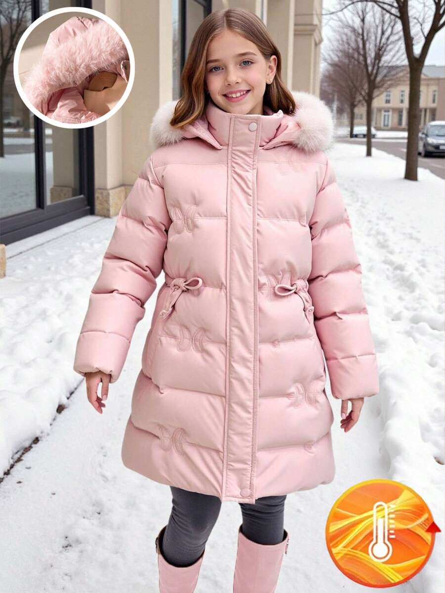 SHEIN Girls' Butterfly Embroidered 3D Pattern Padded Thick Warm Comfortable Fashionable Elegant Chic Formal Dance Party Coat, Autumn/Winter Fall