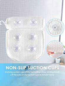 SHEIN 3D Bath Pillow With 6 Suction Cups, Waterproof Non-Slip Spa Bathtub Headrest Pad, Machine Washable Thickened Bath Cushion For Relaxation - White - View 7