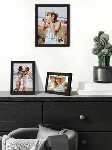 SHEIN Bộ 3 khung ảnh gỗ để bàn và treo tường, kích thước 10x15, 13x18, 15x20, 20x25 inch, thích hợp để trưng bày trên bàn hoặc treo tường, làm quà tặng kỷ niệm. - màu đen - Xem 4