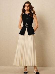 Poéselle 女士纯色圆领无袖前扣时尚百搭西装套装秋冬女装 - 彩色 - 查看 5