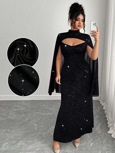 Elenzga Vestido elegante de moda brillante con lentejuelas de talla grande