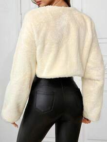 SHEIN Clasi 女士优雅简约人造毛皮夹克 - 杏色 - 查看 2