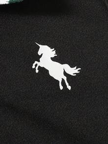 SHEIN 幼童男童拼色拼接長袖 Polo 衫 | 休閒學院風獨角獸印花衛衣 秋季款 - 彩色 - 查看 3