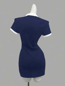 INAWLY Vestido camiseta ajustado con cuello polo y bordado elegante