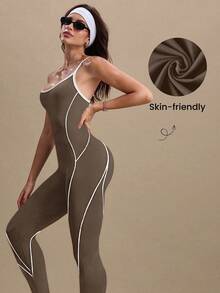 Eassivo Eassivo 女式户外休闲修身无缝连体裤 - 棕色 - 查看 3