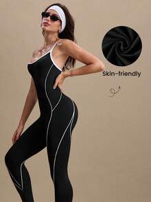 Easithlete 女式无缝露背交叉带运动连体裤 - 彩色 - 查看 3