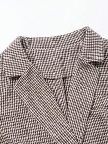 GlowEve CURVE 大码女式秋季千鸟格翻领长袖单排扣优雅西装外套，适合女士冬季穿着 - 咖啡棕 - 查看 3