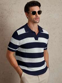 Manfinity CityGents 男式撞色条纹短袖针织上衣 - 彩色 - 查看 5