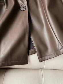 Franclia 女士翻领收腰优雅办公室通勤PU夹克 - 鏽棕色 - 查看 4