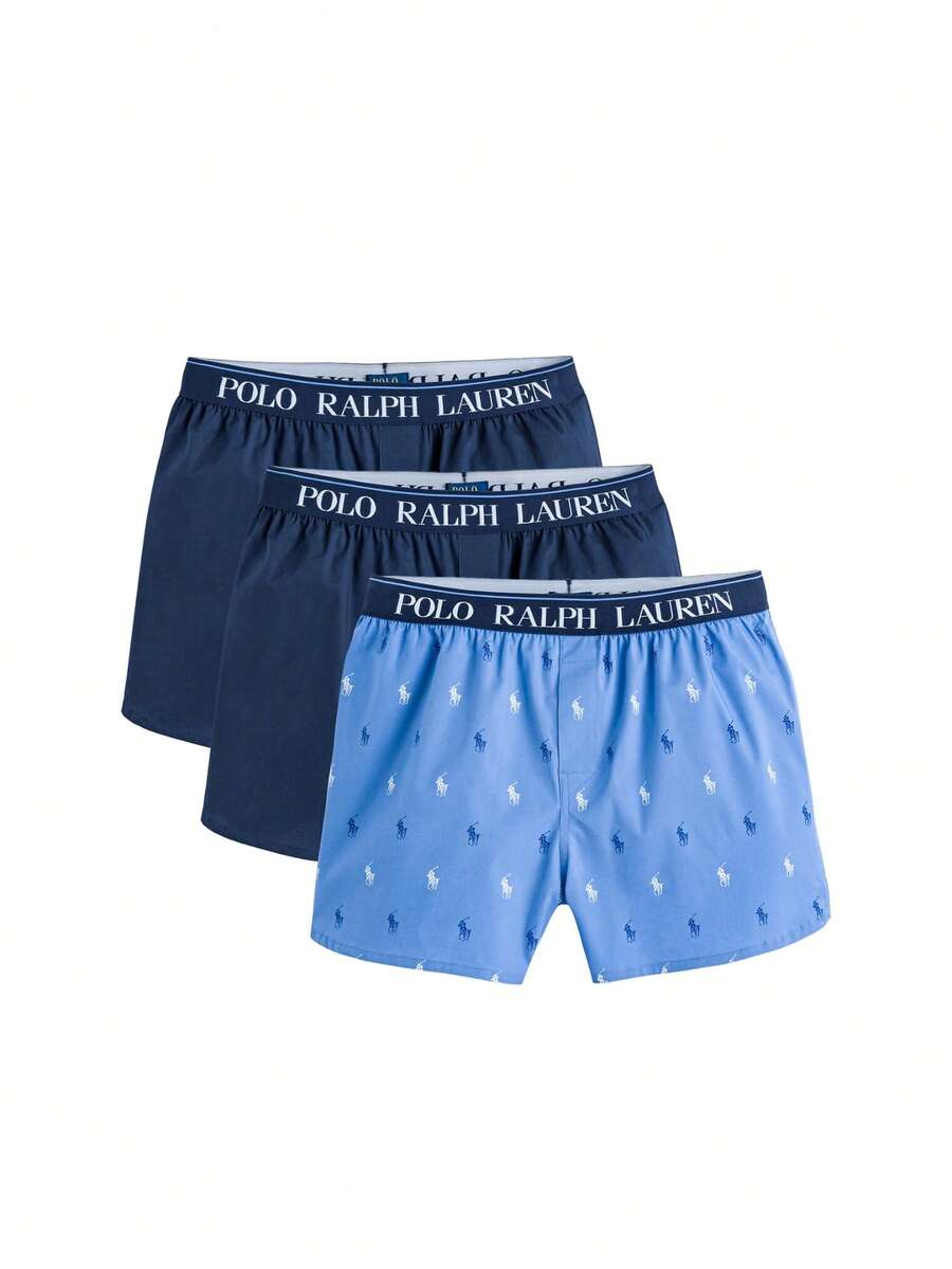 Ralph Lauren 3 Pack Men's Letter Tape Waist Boxer Briefs - Navy Blue/Navy/ Blue AOPP - View 1
