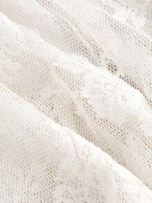 SHEIN MOD Women's Ruffled Flare Sleeve Lace Fitted Blouse,Fall /Winter,Women's Halloween Costume,Party , Elegant ,Luxury,Autumn Outfits For Women , Lace Blouse, Lace Tops, Lace Shirts - Apricot - View 5