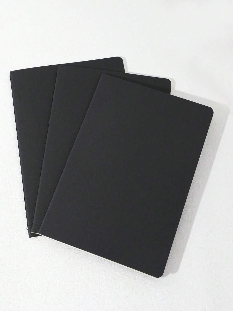 SHEIN 1 件纯色简约笔记本，软封面宽横线日记本，纸张厚实，专业办公笔记本，适合书写、规划和日常使用 - 黑色 - 查看 1