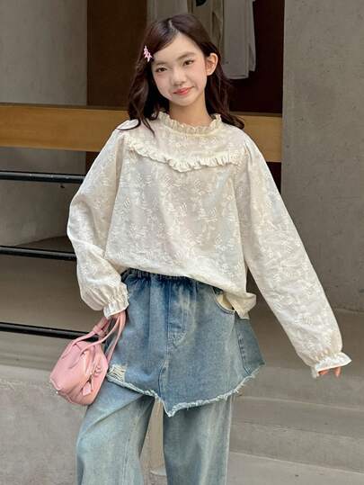 DAZY 少女休闲甜美荷叶边衬衫，秋季学生款