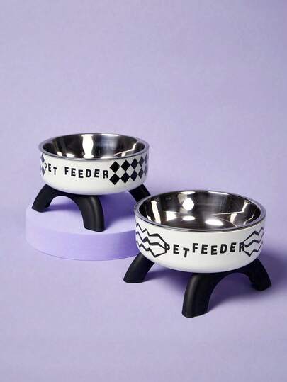 Zazumi 不锈钢宠物食碗，图案可爱，压纹设计，防溢防滑，适合小型猫狗及其他小型宠物饮水和进食。