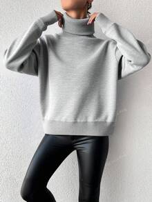 EURMUSE Women's High Neck Loose Sweater - Light Grey - View 5