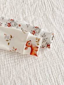 SHEIN 4pcs Young Girls Deer & Rabbit Print Long Sleeve Top And Leggings 2 Outfits Set, Casual & Fashionable Baby Pajamas Unisex Long Pajama Set Kids Pajama Sets Bamboo Pajama Set Two Pieces Pajama Set Snug Fit" Fall Winter - Multicolor - View 7